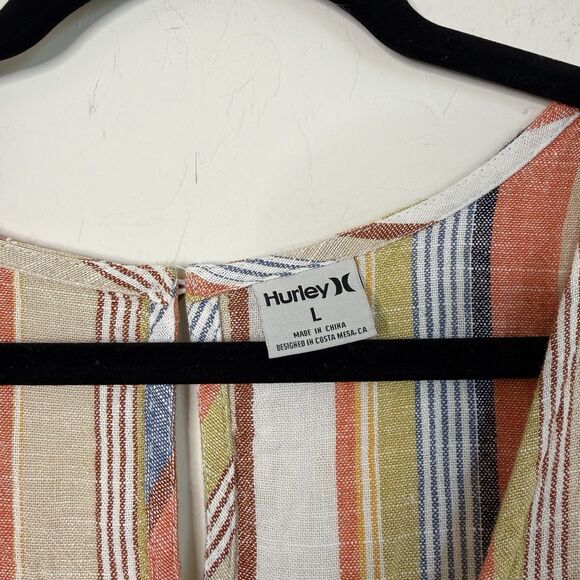 Hurley NWT Linen Blend Large Striped Sleeveless Romper Travel Vacation Beachy - Picture 6 of 13